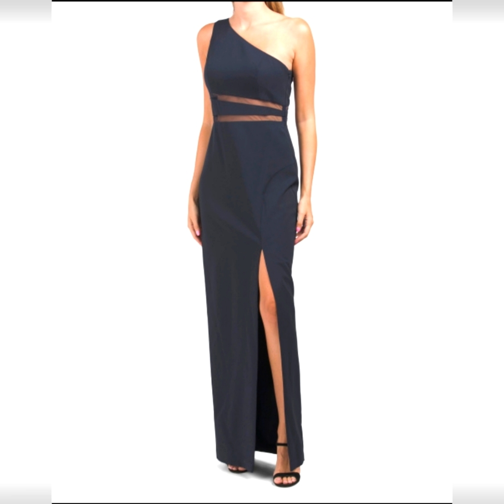 LIV FOSTER One Shoulder Crepe With Illusion Detail Gown/Dress